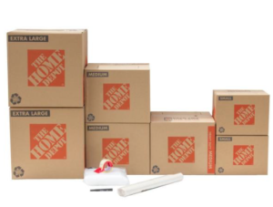 Assorted moving boxes available for purchase at Home Depot.