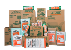 An array of moving cartons and supplies available for purchase at U-Haul